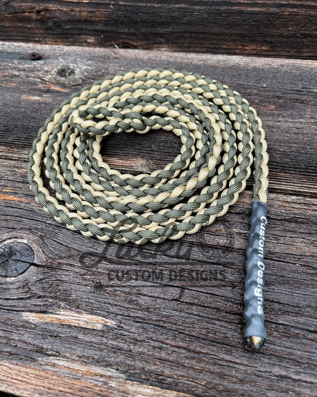Various lengths of paracord tie ropes with a braided eye.