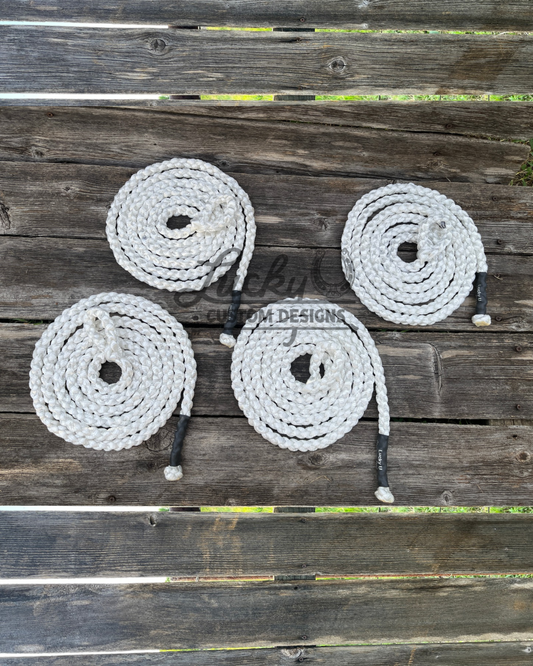 Various lengths of mule tape tie ropes

Built with 5/8" mule tape