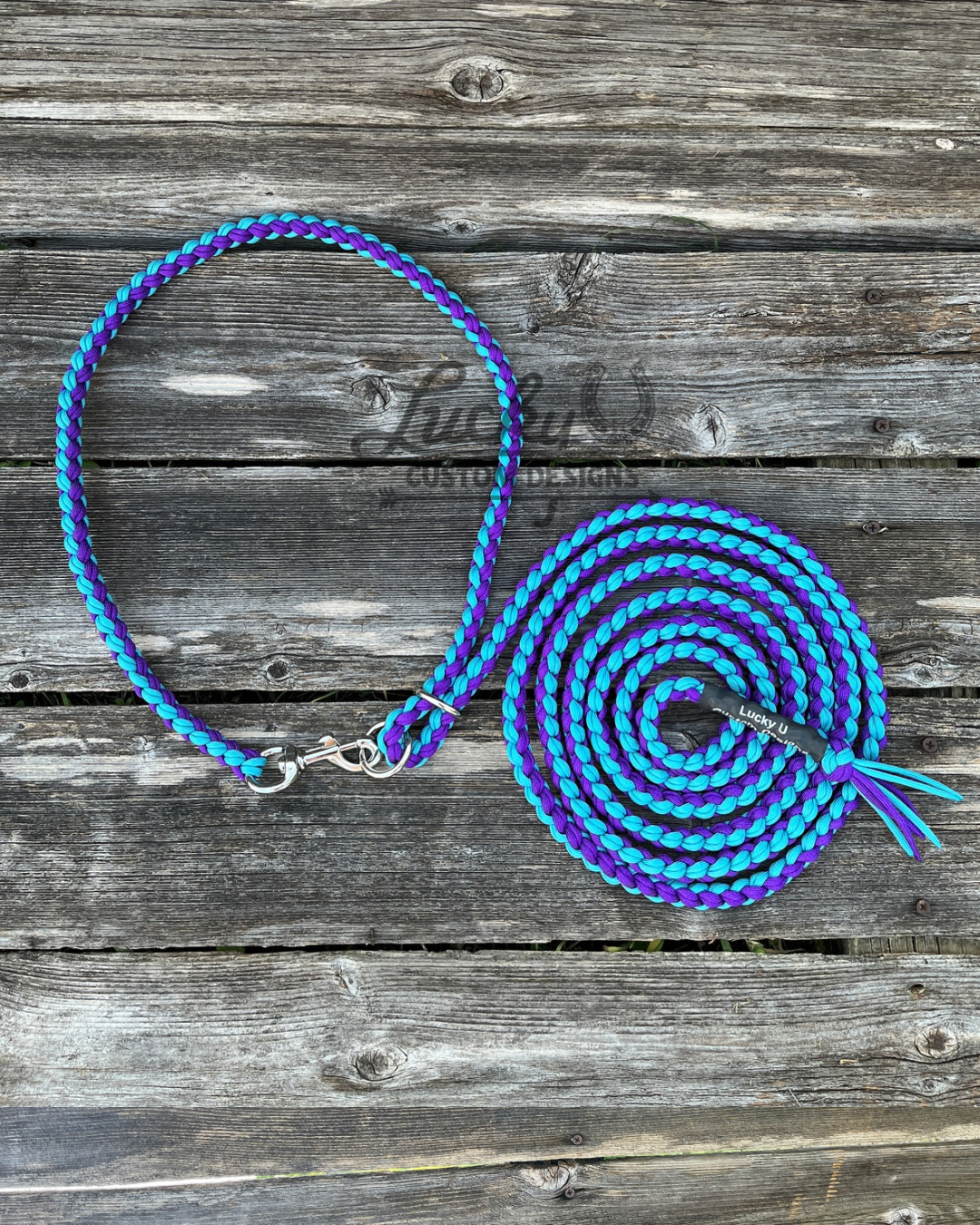 Strong and durable cow neck tie made from 550 paracord. This halter will be comfortable on your cow and on your hands!

Made with 8 strands of 550 paracord with 3/4” swivel snaps &amp; 1” rings